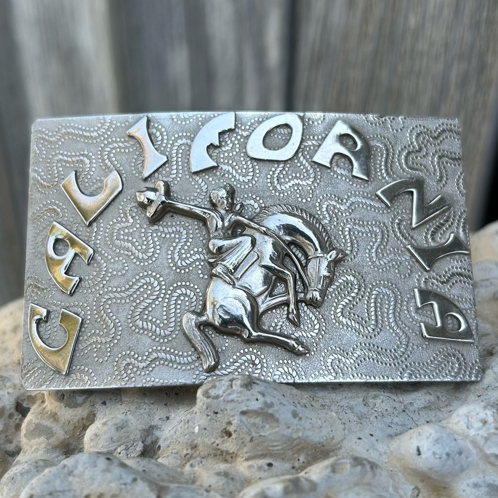 Vintage 90’s California Western Rodeo Cowboy Belt Buckle Silver Hardware